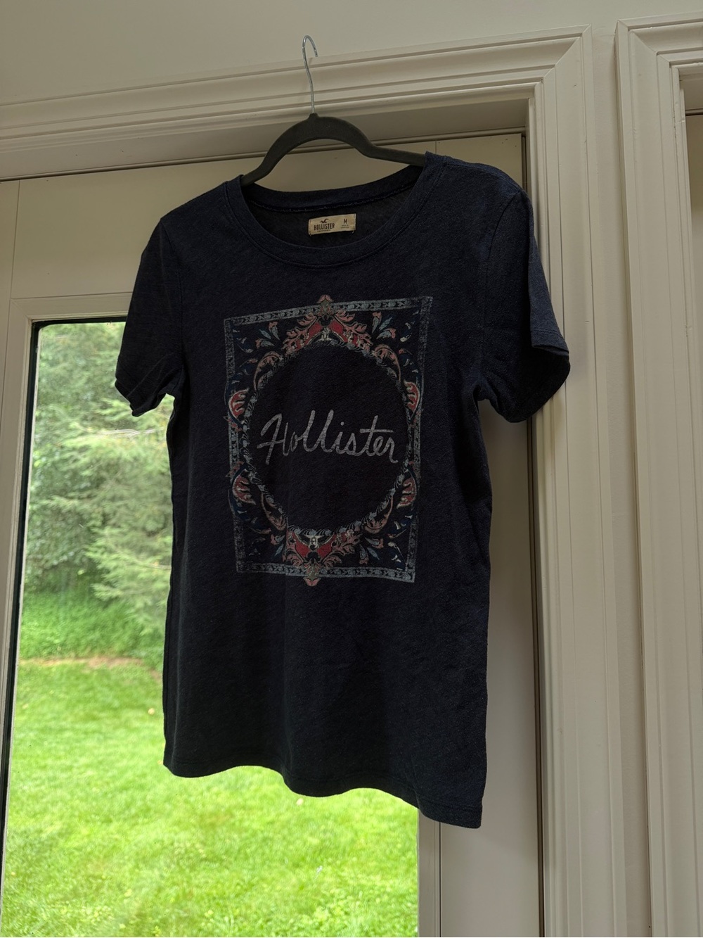 Hollister Dark Navy Floral Accent Crew Tee